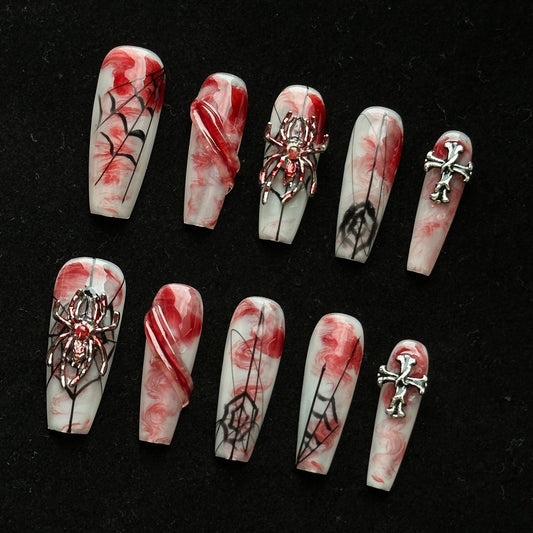 Red and White Ombre Nails Halloween Gothic