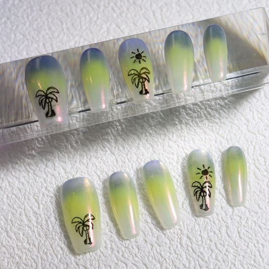 Ombre Palm Tree Nails Tropical Vacation