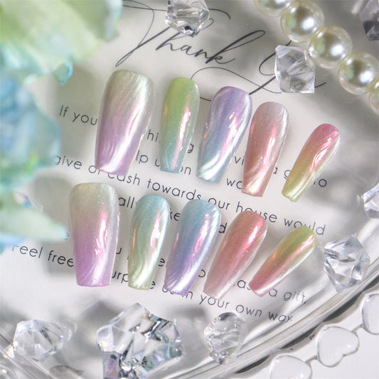 Ombre Colorful Nails Aurora Coffin Press on