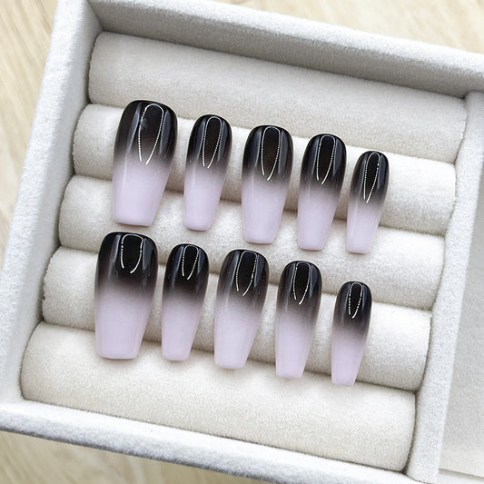 Two Tone Black Ombre Nails Coffin