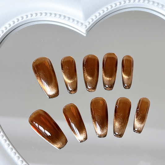 Brown Cat Eye Nails Ombre French