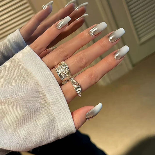 white and silver glitter ombre nails