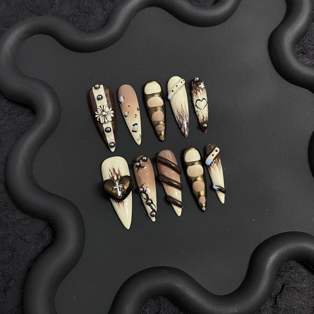 Coffee 3D Goth Stiletto Ombre Nails