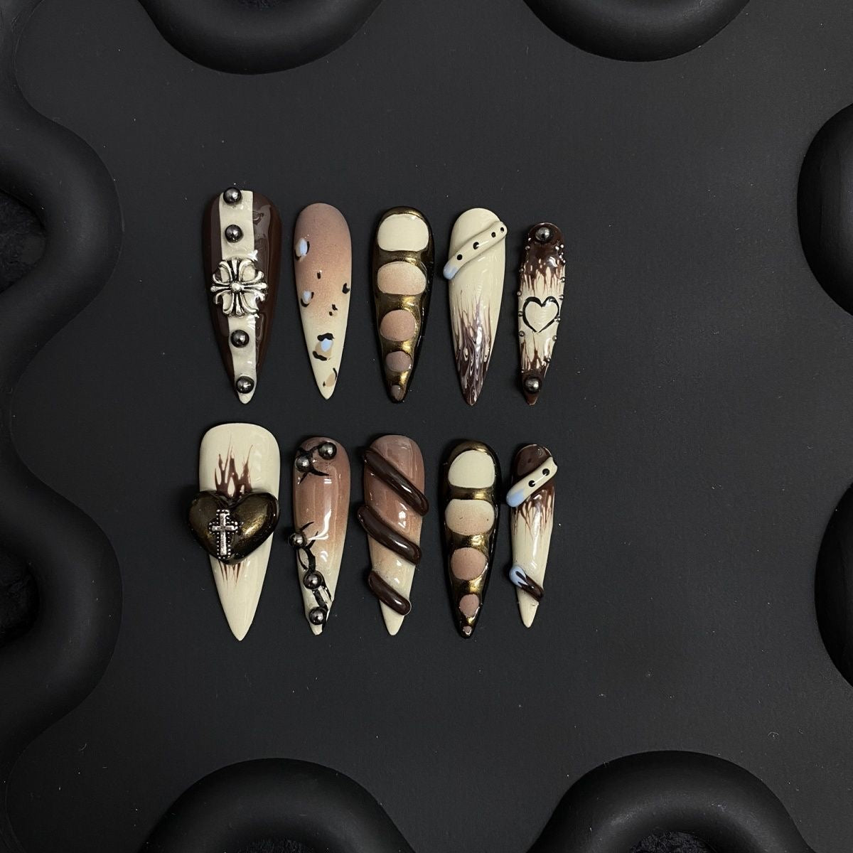 Coffee 3D Goth Stiletto Ombre Nails