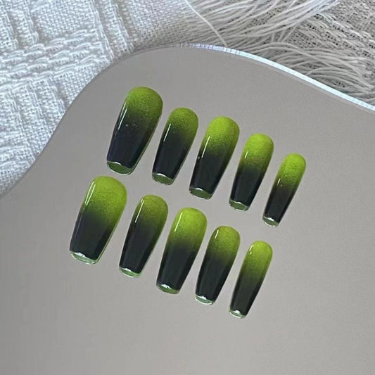 Green And Black Coffin Ombre Nails