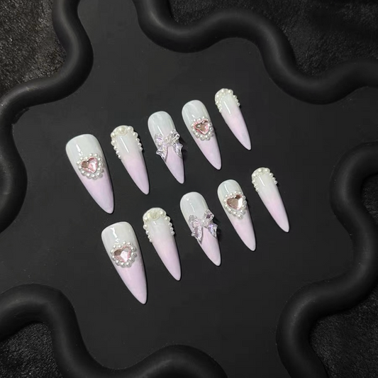 Light Pink Pearl Stiletto Ombre Nails