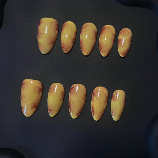 Amber Marble Almond Ombre Nails