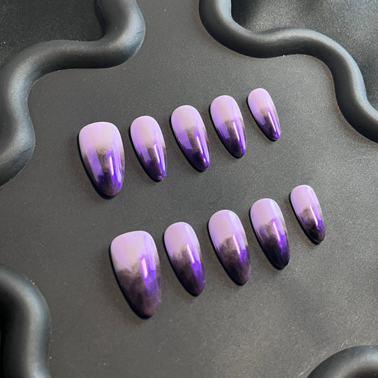 Purple And Black Almond Ombre Nails