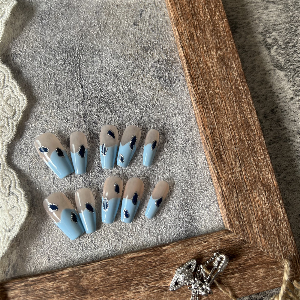 Light Blue Coffin Nails Peacock for Vacation