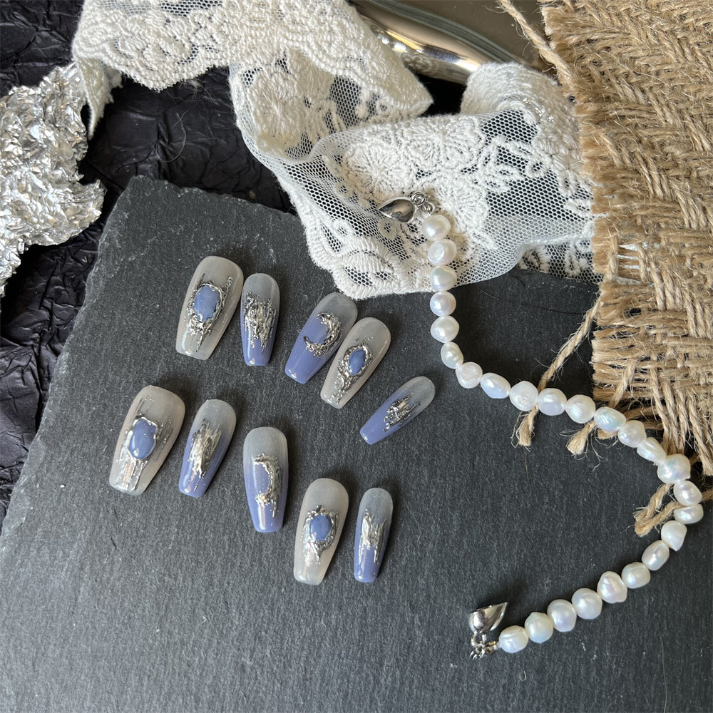 Baby Blue Ombre Nails Chrome Design Coffin