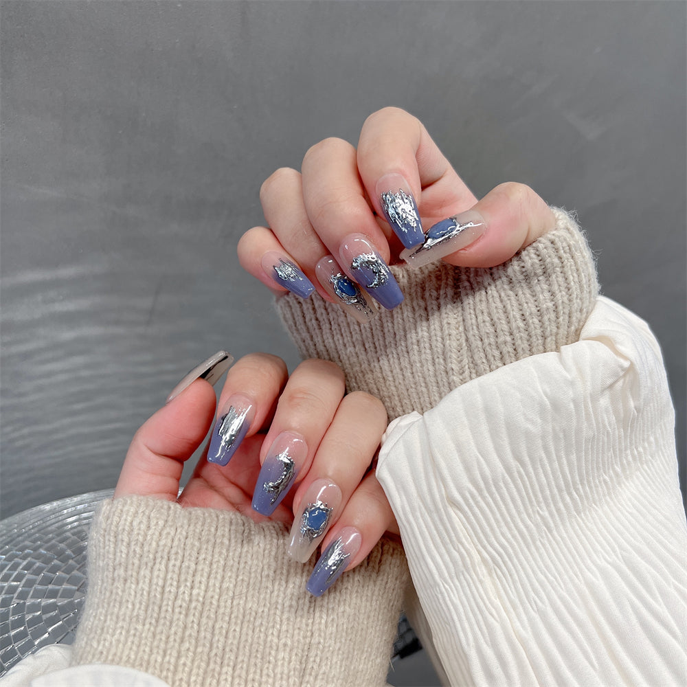 Baby Blue Ombre Nails Chrome Design Coffin