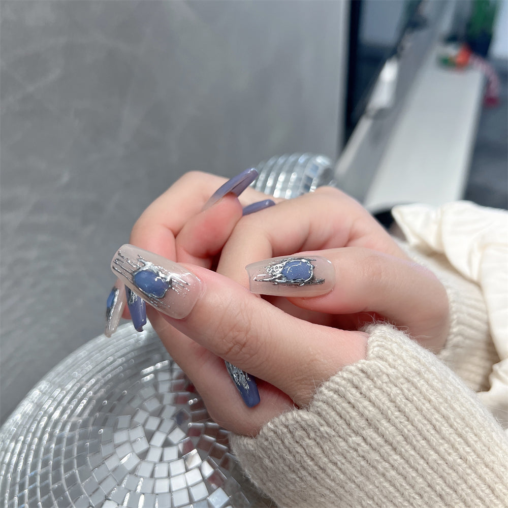 Baby Blue Ombre Nails Chrome Design Coffin