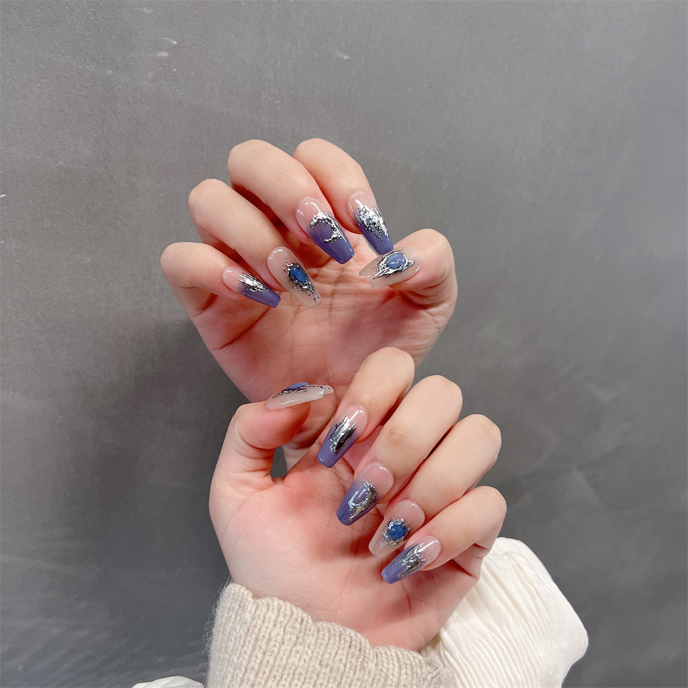 Baby Blue Ombre Nails Chrome Design Coffin