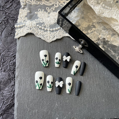 Black and White Coffin Nails Matte Halloween