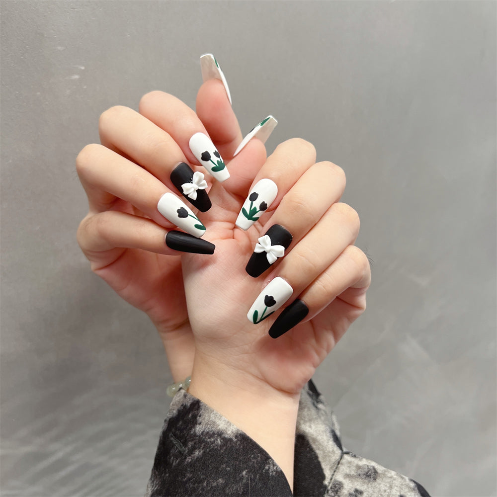 Black and White Coffin Nails Matte Halloween