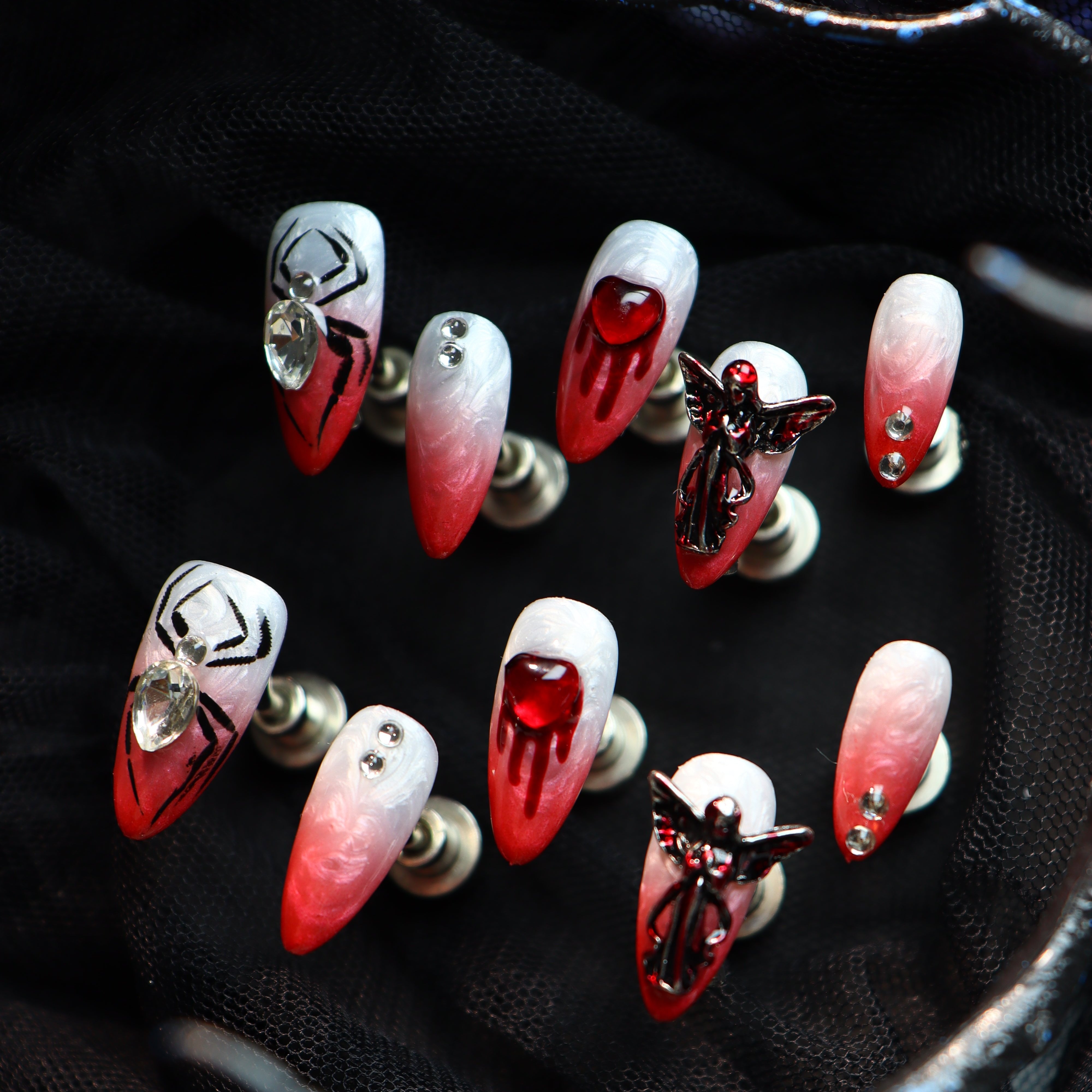 Halloween Ombre Nails Red Almond Press on