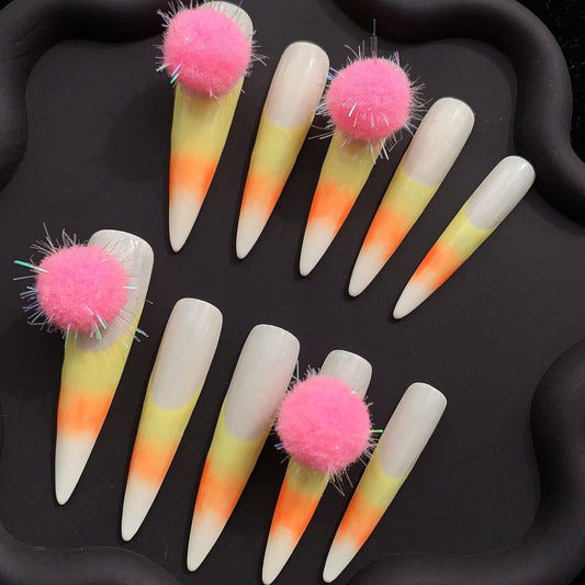 Candy Corn Fluffy Stiletto Ombre Nails