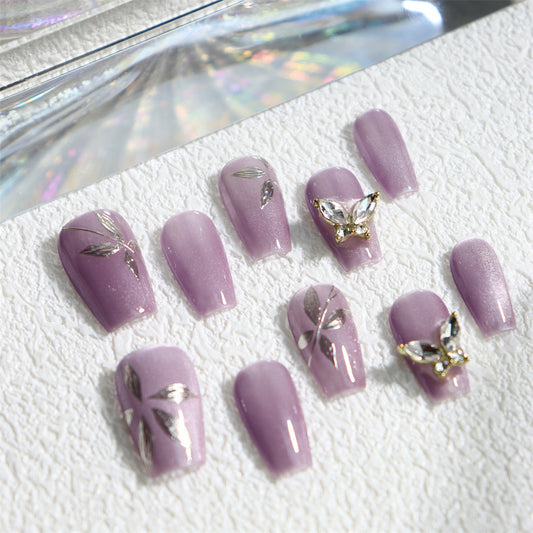 Butterfly Nails Purple Cat Eye ombre