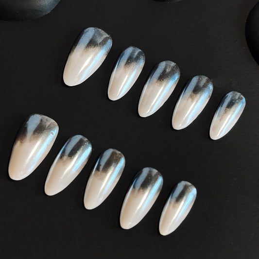 White And Black Almond Ombre Nails