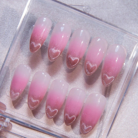 Ombre Valentine Nails Pink Cat Eye