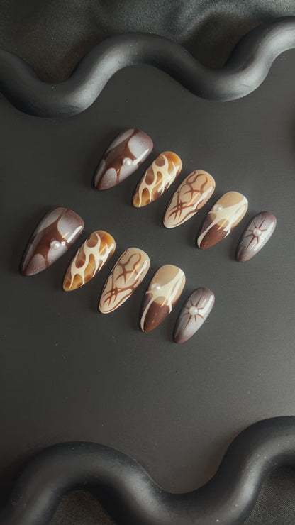 Brown Abstract Almond Ombre Nails