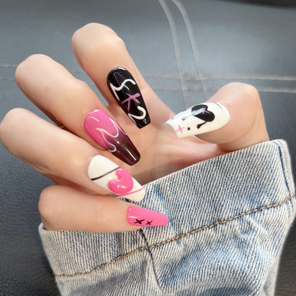 Punk Edgy Acrylic Nails Graffiti Designs Coffin